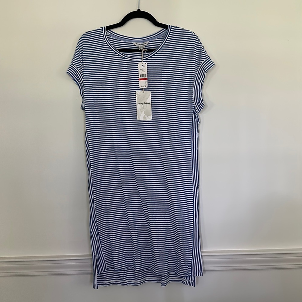 Tommy Bahama White and Navy Striped Women's Dress no tags